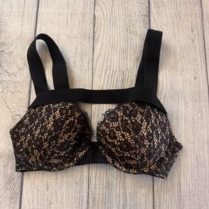 Victoria's Secret Very Sexy Push-Up Bra 32C Black Nude Crochet Lace Banded